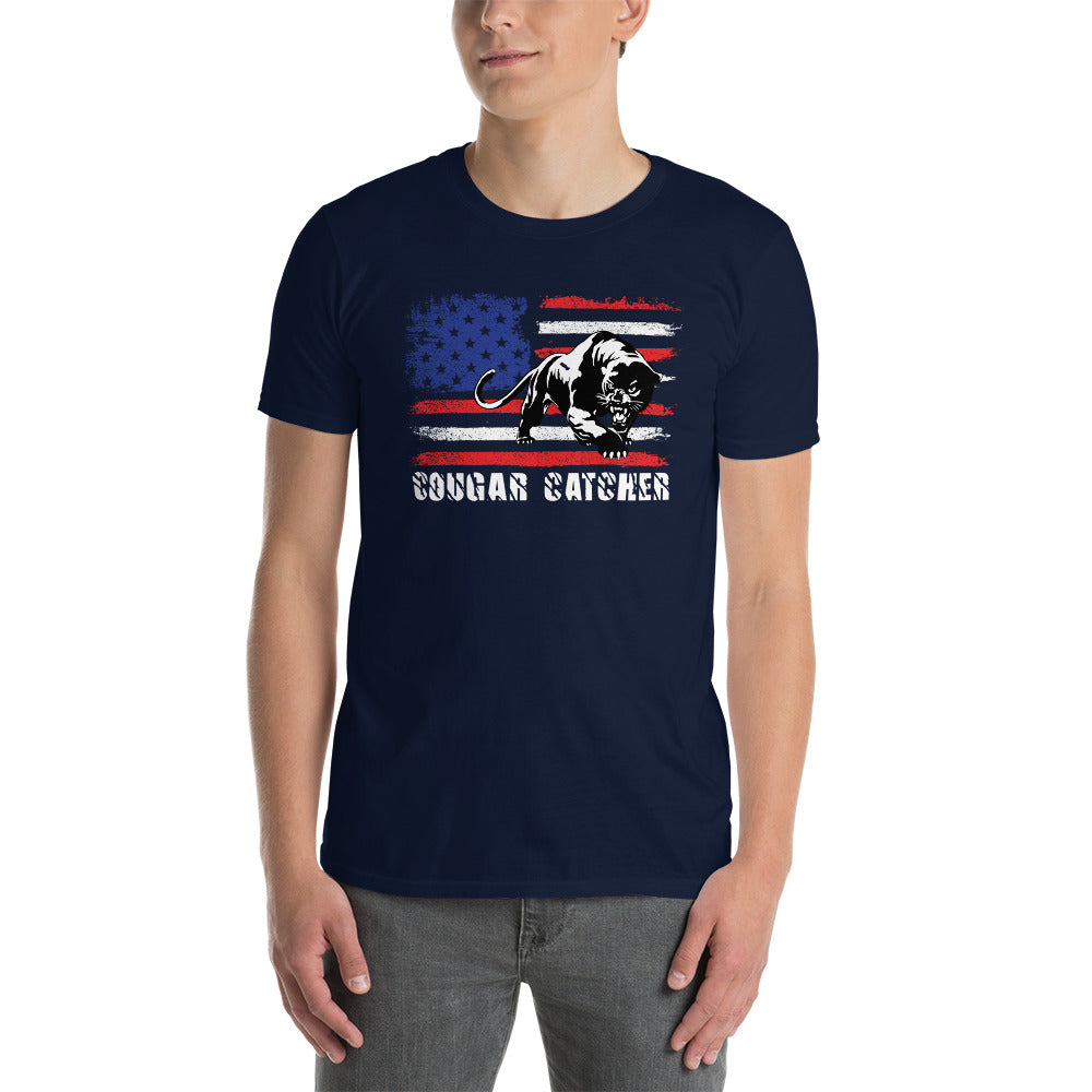 Cougar Catcher shirt Color Navy Blue with panther print in the chest area