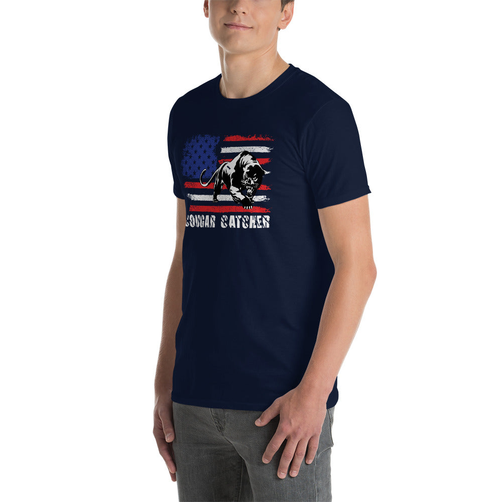 Cougar Catcher shirt Color Navy Blue with panther print in the chest area