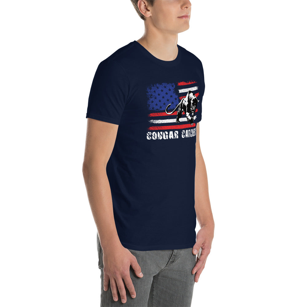 Cougar Catcher shirt Color Navy Blue with panther print in the chest area