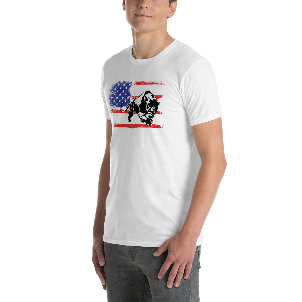 Cougar Catcher shirt Color white with panther print in the chest area right side view